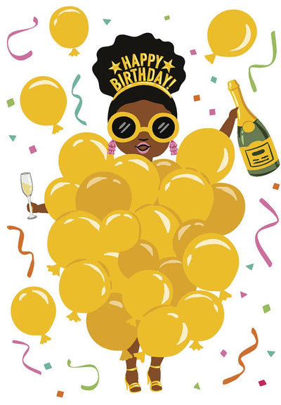 Girl With Yellow Balloons Birthday Card - Lemon And Lavender Toronto