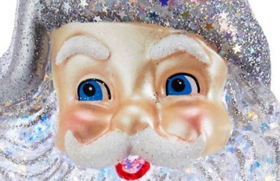 Glass Santa Face With Silver Glitter Ornament - Lemon And Lavender Toronto