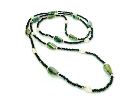 Green Strands Crystal & Pearl Necklace - Lemon And Lavender Toronto