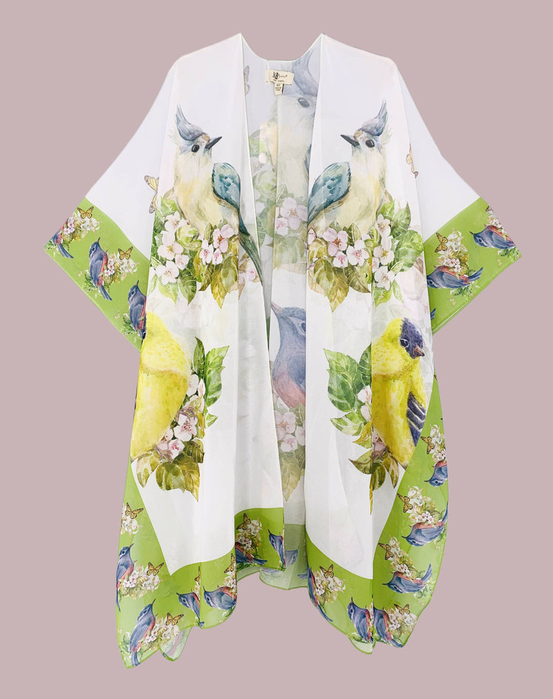 Green - Yellow Bird & Floral Kimono - Lemon And Lavender Toronto