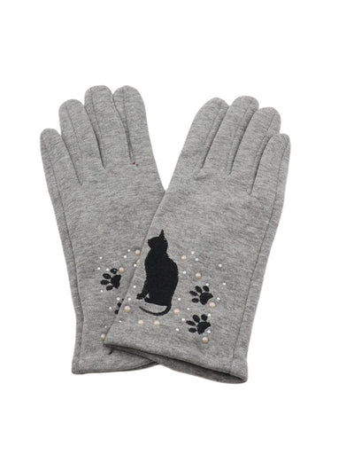 Grey Colour Cat Design Touch Screen Gloves - Lemon And Lavender Toronto