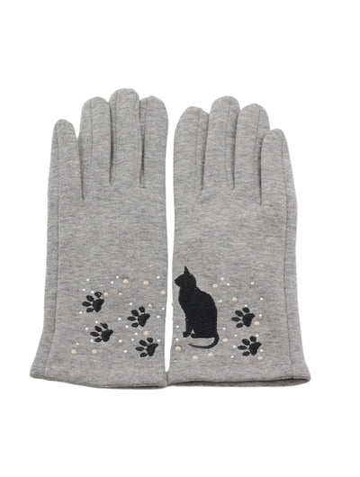 Grey Colour Cat Design Touch Screen Gloves - Lemon And Lavender Toronto