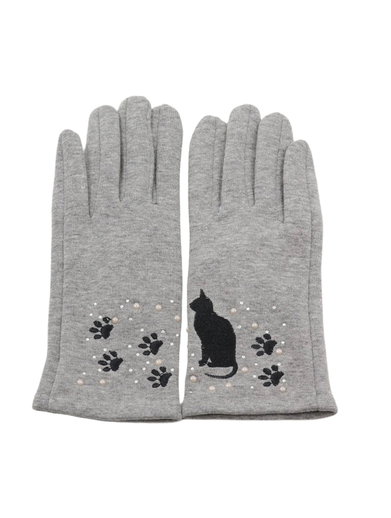 Grey Colour Cat Design Touch Screen Gloves - Lemon And Lavender Toronto