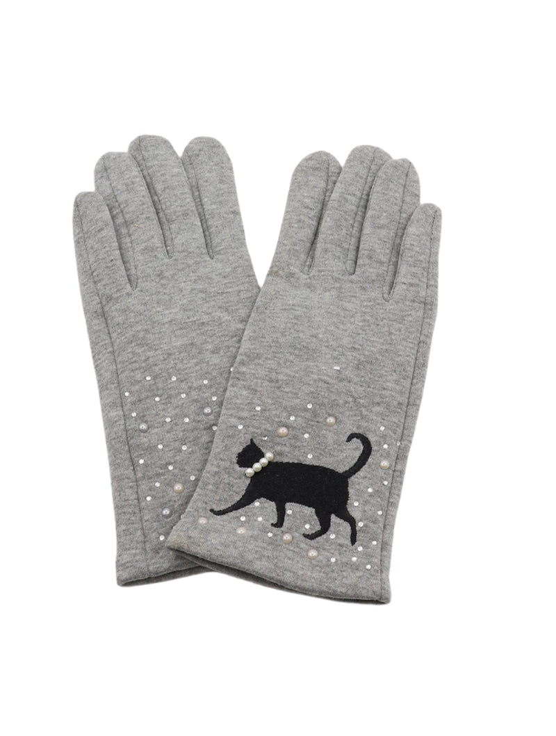 Grey Colour Cat Design Touch Screen Gloves - Lemon And Lavender Toronto