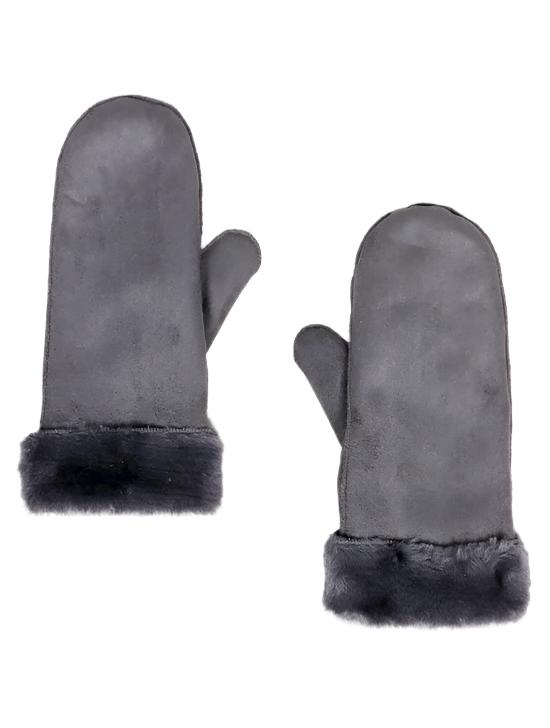 Grey Suede Mittens W/ Fur Trim - Lemon And Lavender Toronto