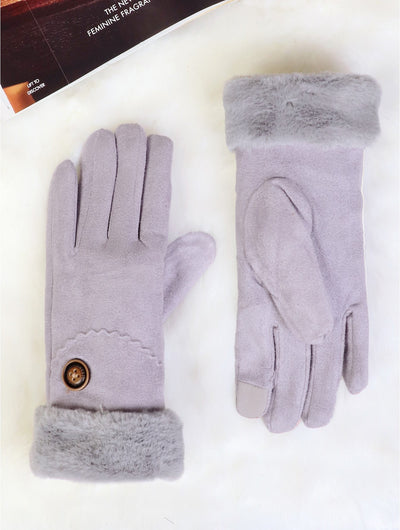 Grey Suede Touch Screen Gloves W/ Stitched Button - Lemon And Lavender Toronto