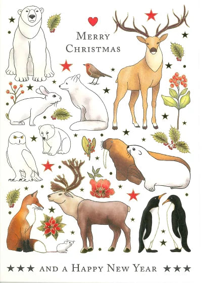 Merry Christmas & Happy New Year Animals Card