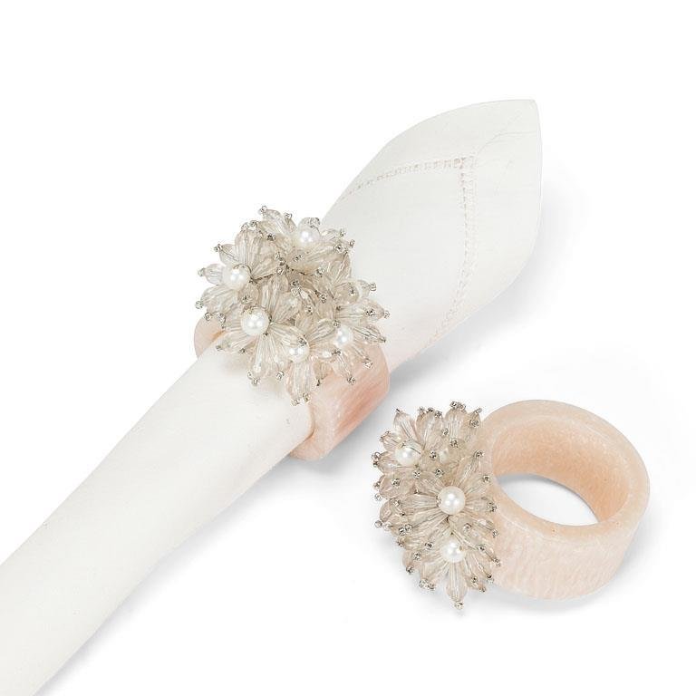 Ivory Beaded Flower Napkin Ring - Lemon And Lavender Toronto