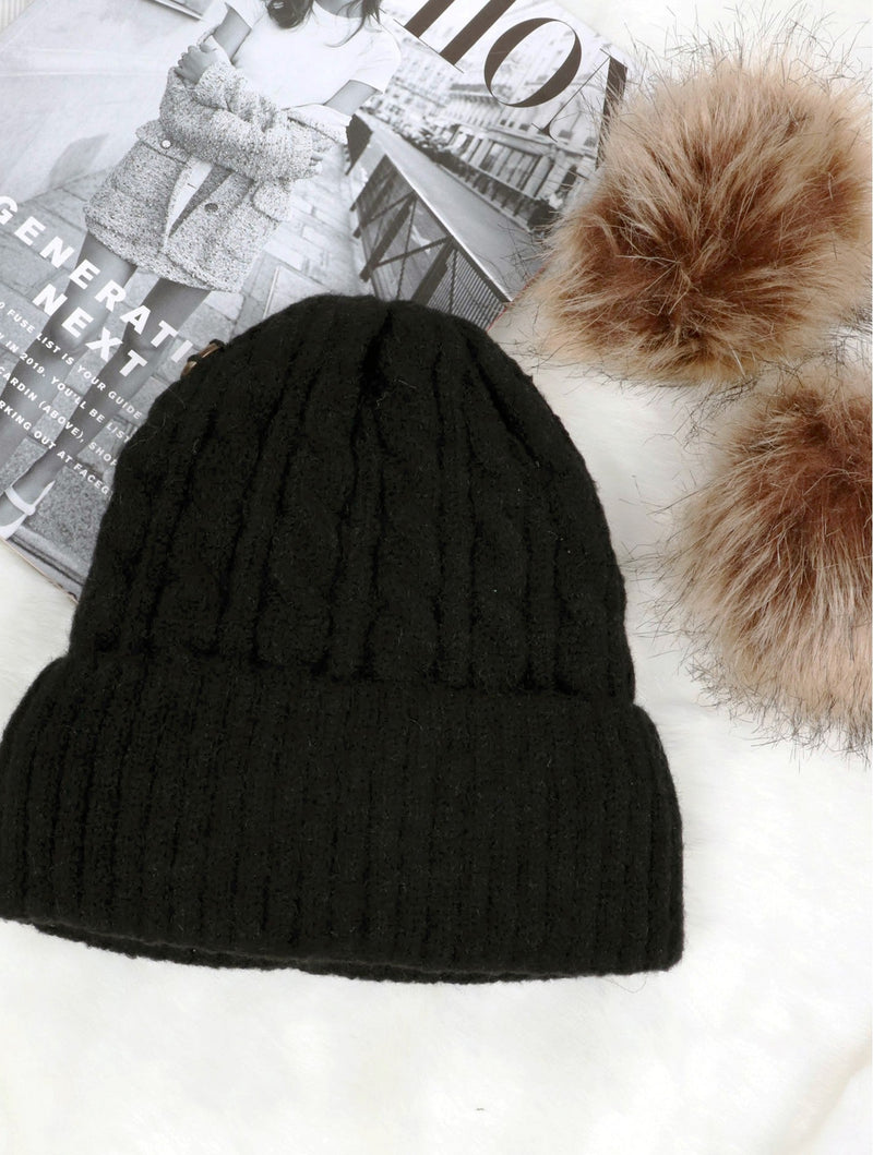 Kids Black Double Pom Pom Knitted Hat - Lemon And Lavender Toronto