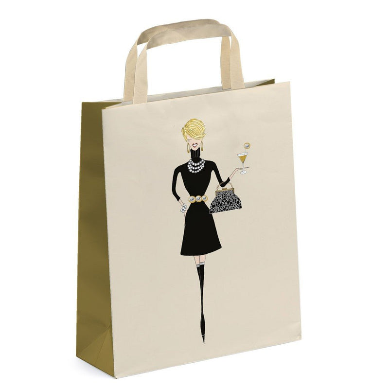 Large Gift Bag - Black Dress & Pearls Lady - Lemon And Lavender Toronto