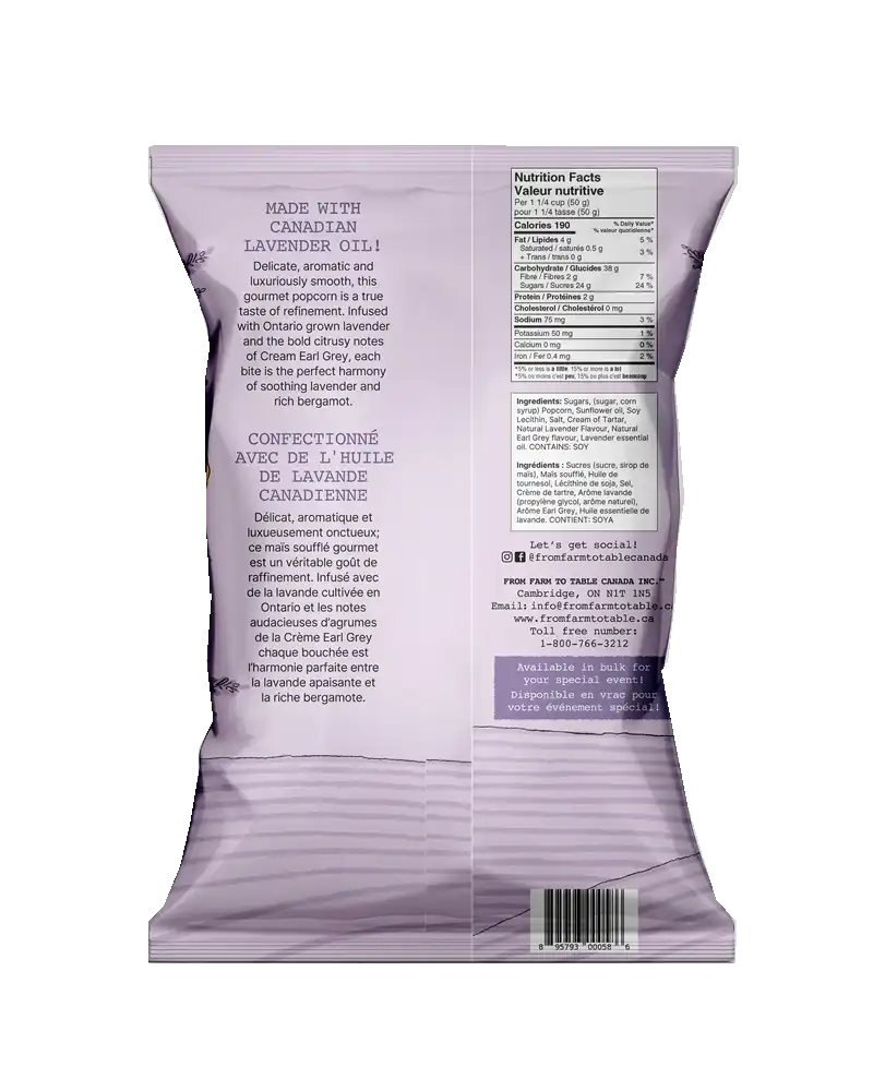 Lavender Cream Earl Grey Candied Popcorn - Made in Canada