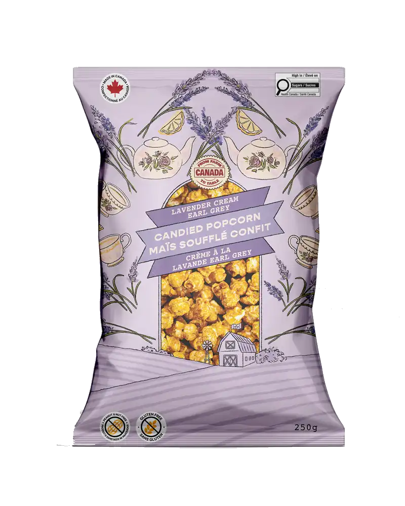 Lavender Cream Earl Grey Candied Popcorn - Made in Canada