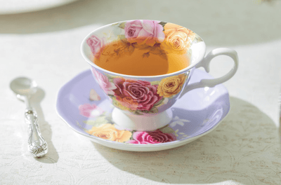 Lavender Rose Bouquet - Bone China Teacup & Saucer - Lemon And Lavender Toronto