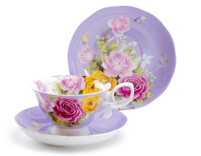 Lavender Rose Bouquet - Bone China Teacup & Saucer - Lemon And Lavender Toronto