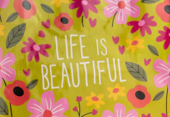 Life is Beautiful - Recycled Extra Large Gift Bag Tote - Lemon And Lavender Toronto