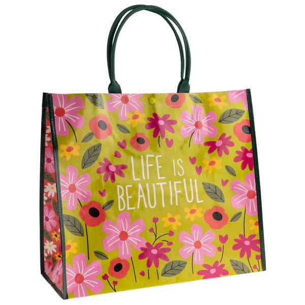 Life is Beautiful - Recycled Extra Large Gift Bag Tote - Lemon And Lavender Toronto