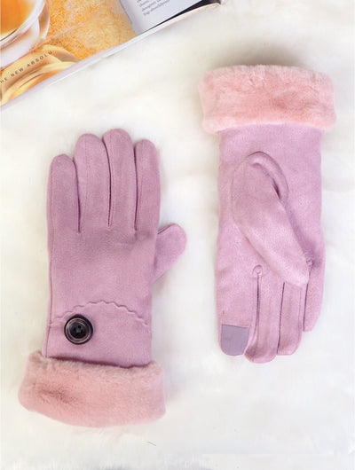 Mauve Suede Touch Screen Gloves W/ Stitched Button - Lemon And Lavender Toronto