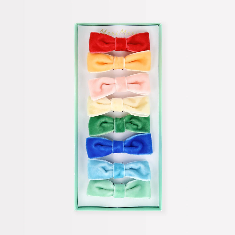 Rainbow Velvet Bow Hair Clips|Meri Meri