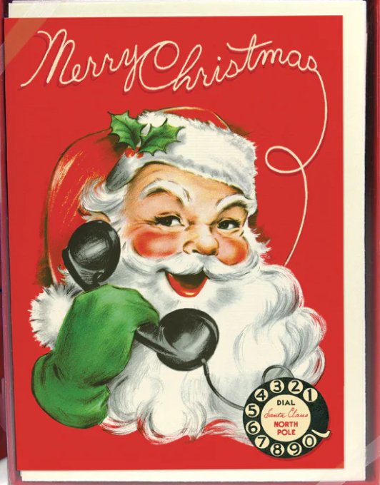 Merry Christmas Santa on the phone Vintage Card - Lemon And Lavender Toronto