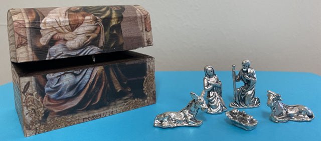 Metal Nativity Set In Wooden Box - Lemon And Lavender Toronto