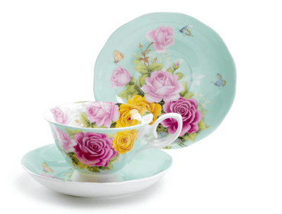 Mint Green Rose Bouquet - Bone China Teacup & Saucer - Lemon And Lavender Toronto