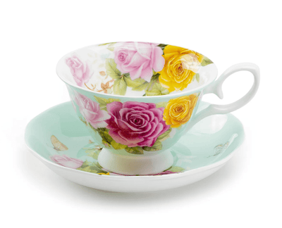 Mint Green Rose Bouquet - Bone China Teacup & Saucer - Lemon And Lavender Toronto