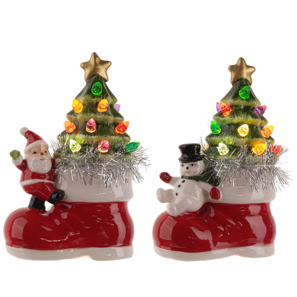 LED Light Up Santa OR Snowman w/Tree in Boot Figurine