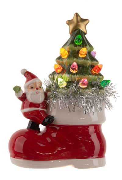 LED Light Up Santa OR Snowman w/Tree in Boot Figurine