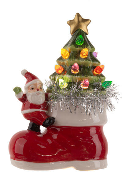 LED Light Up Santa OR Snowman w/Tree in Boot Figurine