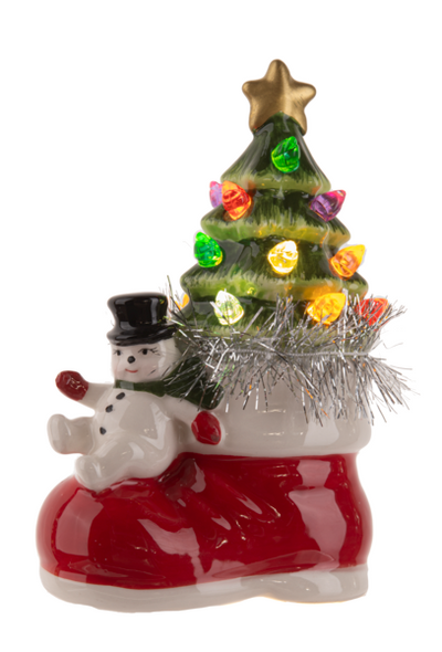 LED Light Up Santa OR Snowman w/Tree in Boot Figurine