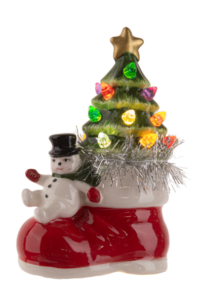 LED Light Up Santa OR Snowman w/Tree in Boot Figurine