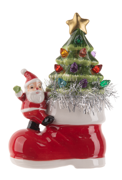 LED Light Up Santa OR Snowman w/Tree in Boot Figurine