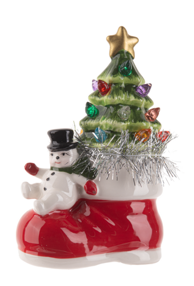 LED Light Up Santa OR Snowman w/Tree in Boot Figurine