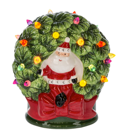 LED Light Up Santa in Wreath Figurine