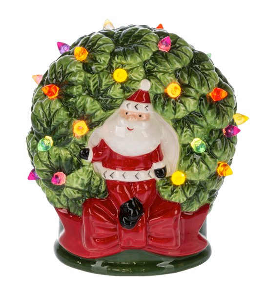 LED Light Up Santa in Wreath Figurine
