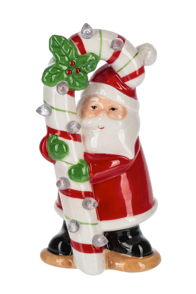 LED Light Up Santa w/Candy Cane Figurine