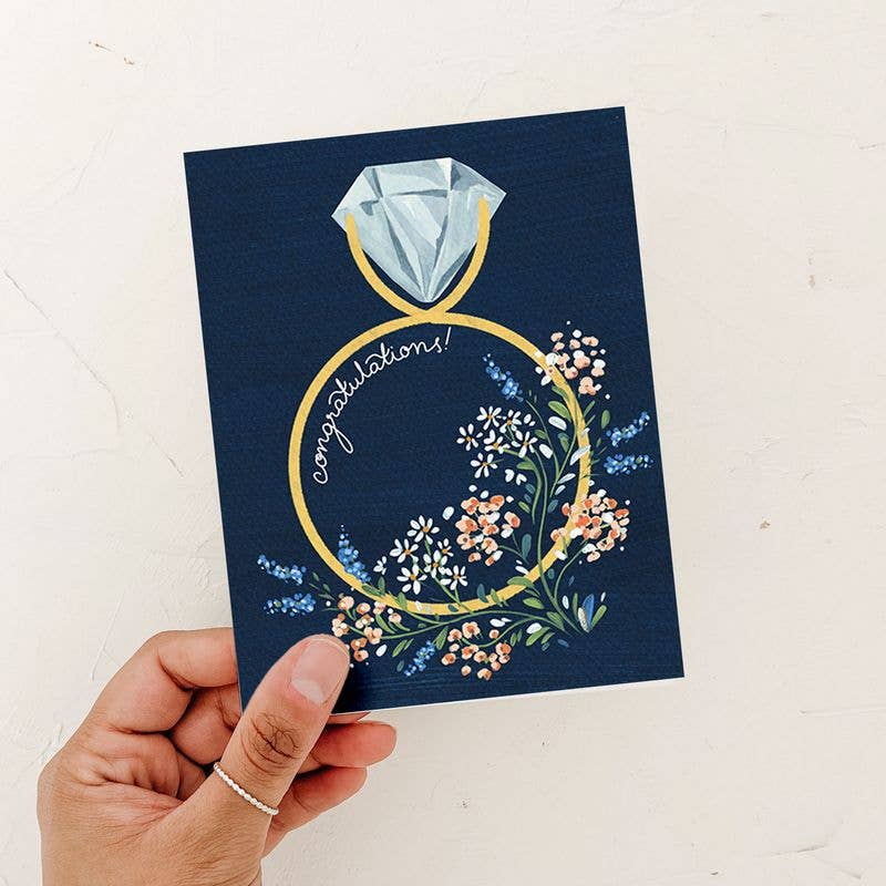 Navy Floral Congratulations Ring Engagement Card - Lemon And Lavender Toronto