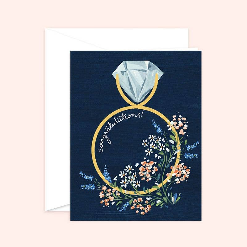 Navy Floral Congratulations Ring Engagement Card - Lemon And Lavender Toronto