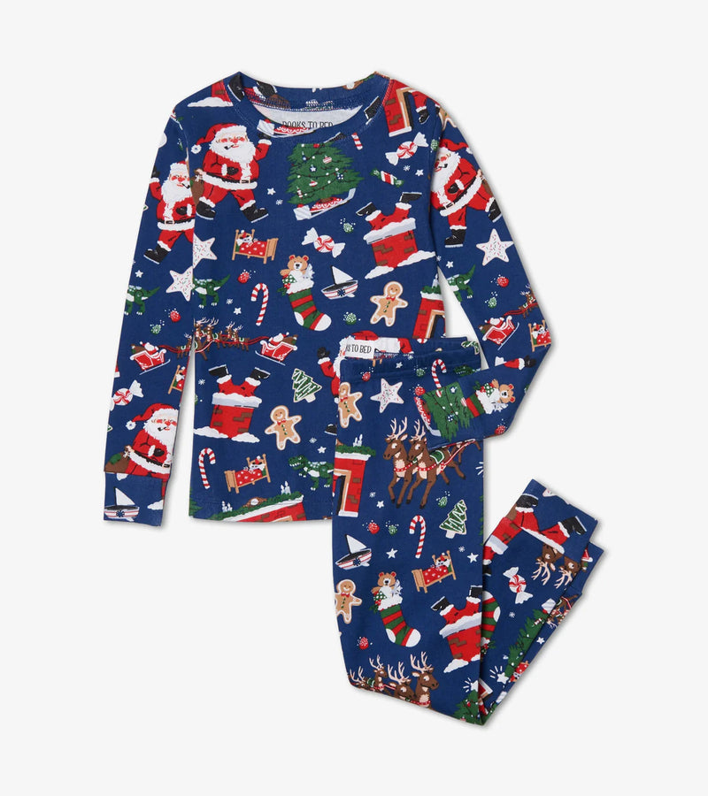 Twas The Night Before Christmas - Navy Flat Pack Pajama Set With Book