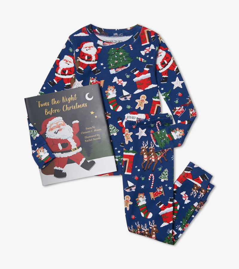 Twas The Night Before Christmas - Navy Hanging Pajama Set With Book