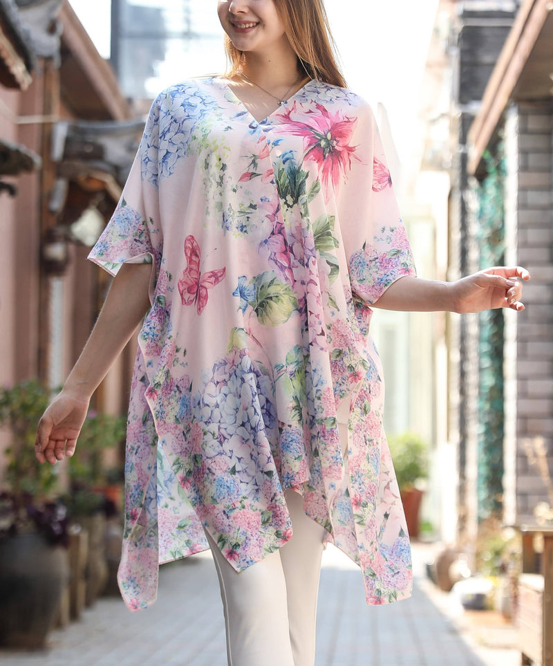 Pink - Blue Hydrangea Kimono - Lemon And Lavender Toronto