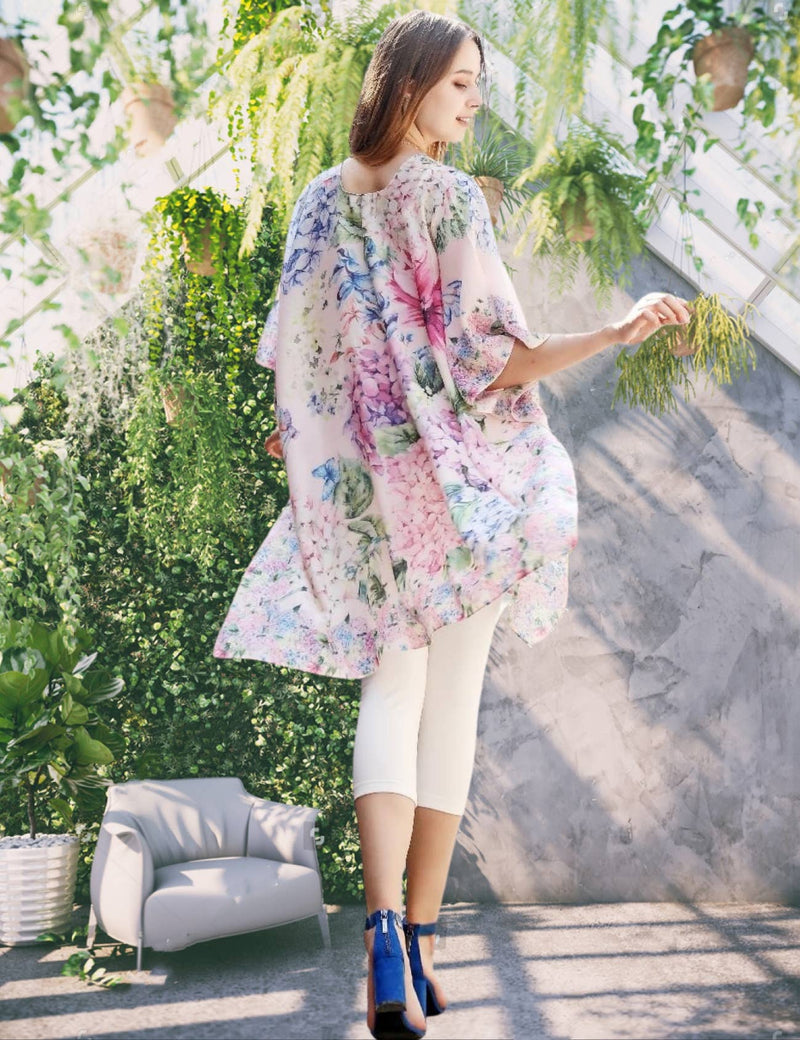 Pink - Blue Hydrangea Kimono - Lemon And Lavender Toronto