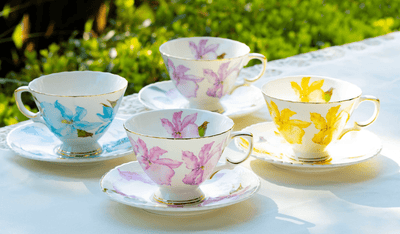 Pink Iris Floral - Fine Porcelain Teacup & Saucer - Lemon And Lavender Toronto