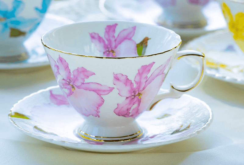 Pink Iris Floral - Fine Porcelain Teacup & Saucer - Lemon And Lavender Toronto