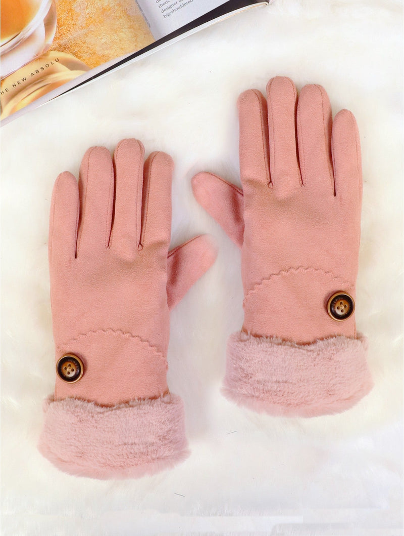 Pink Suede Touch Screen Gloves W/ Stitched Button - Lemon And Lavender Toronto