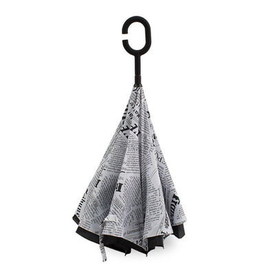 Newspaper Print Double Layer Inverted Umbrella Shaped Handle