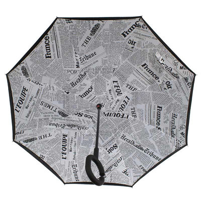 Newspaper Print Double Layer Inverted Umbrella Shaped Handle