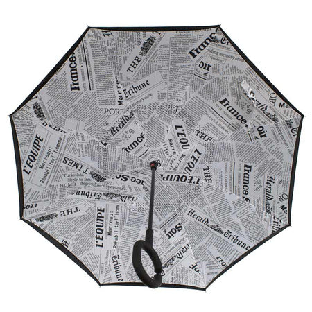 Newspaper Print Double Layer Inverted Umbrella Shaped Handle