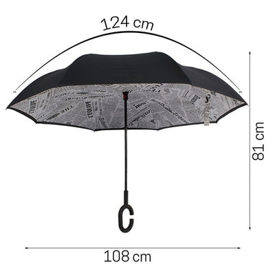 Newspaper Print Double Layer Inverted Umbrella Shaped Handle