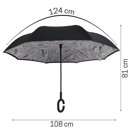 Newspaper Print Double Layer Inverted Umbrella Shaped Handle